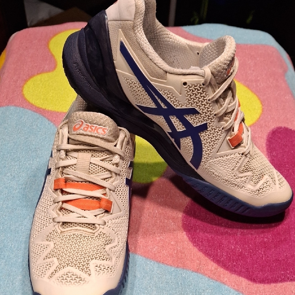 ASICS Women's Cream and Blue Pickleball/tennis Shoes